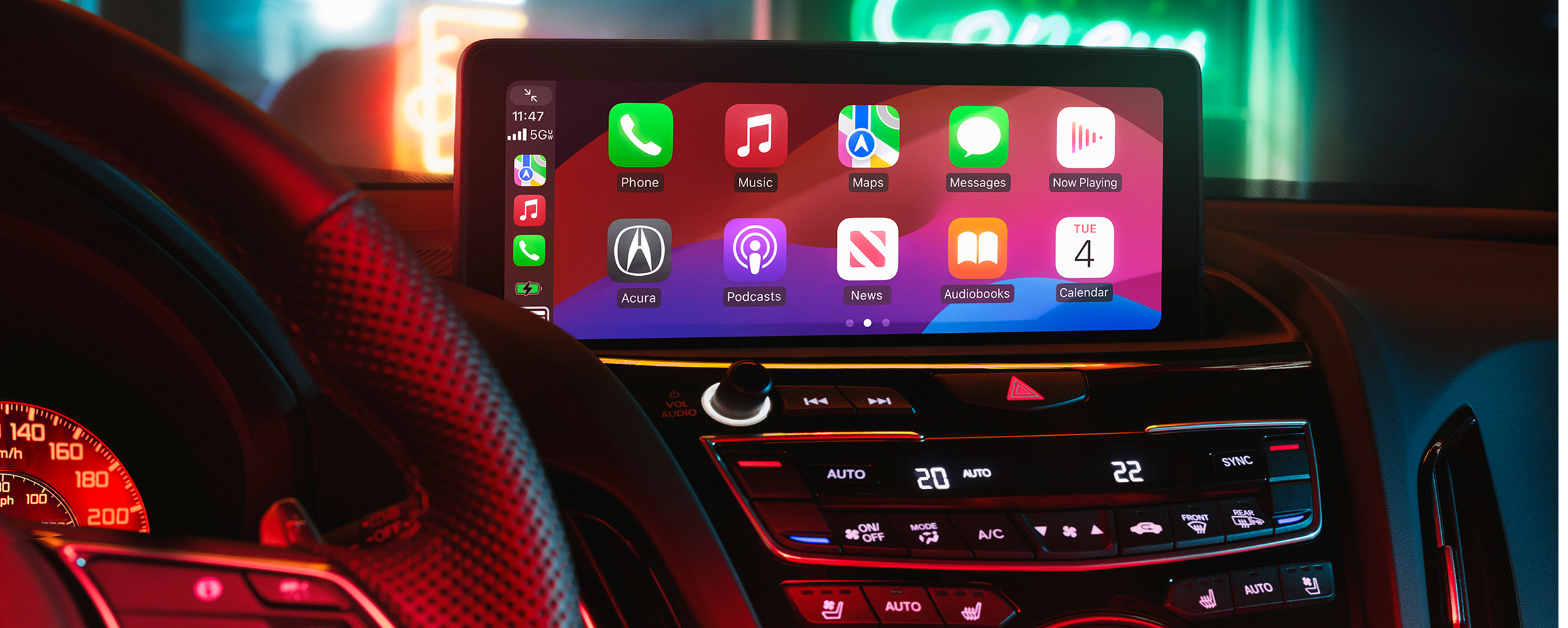 Gros plan de l’affichage central HD sur l’écran d’accueil.