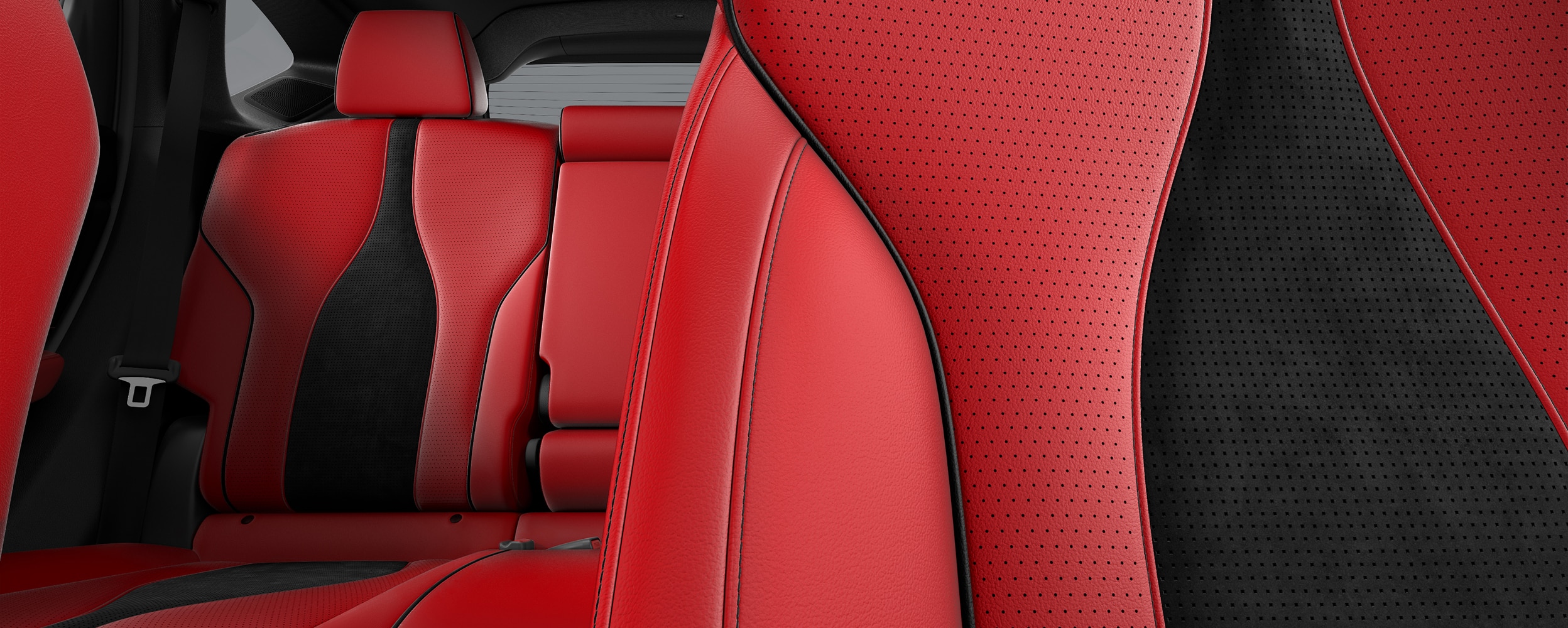 3/4 bird’s eye view of driver-side cockpit seen through the moonroof.