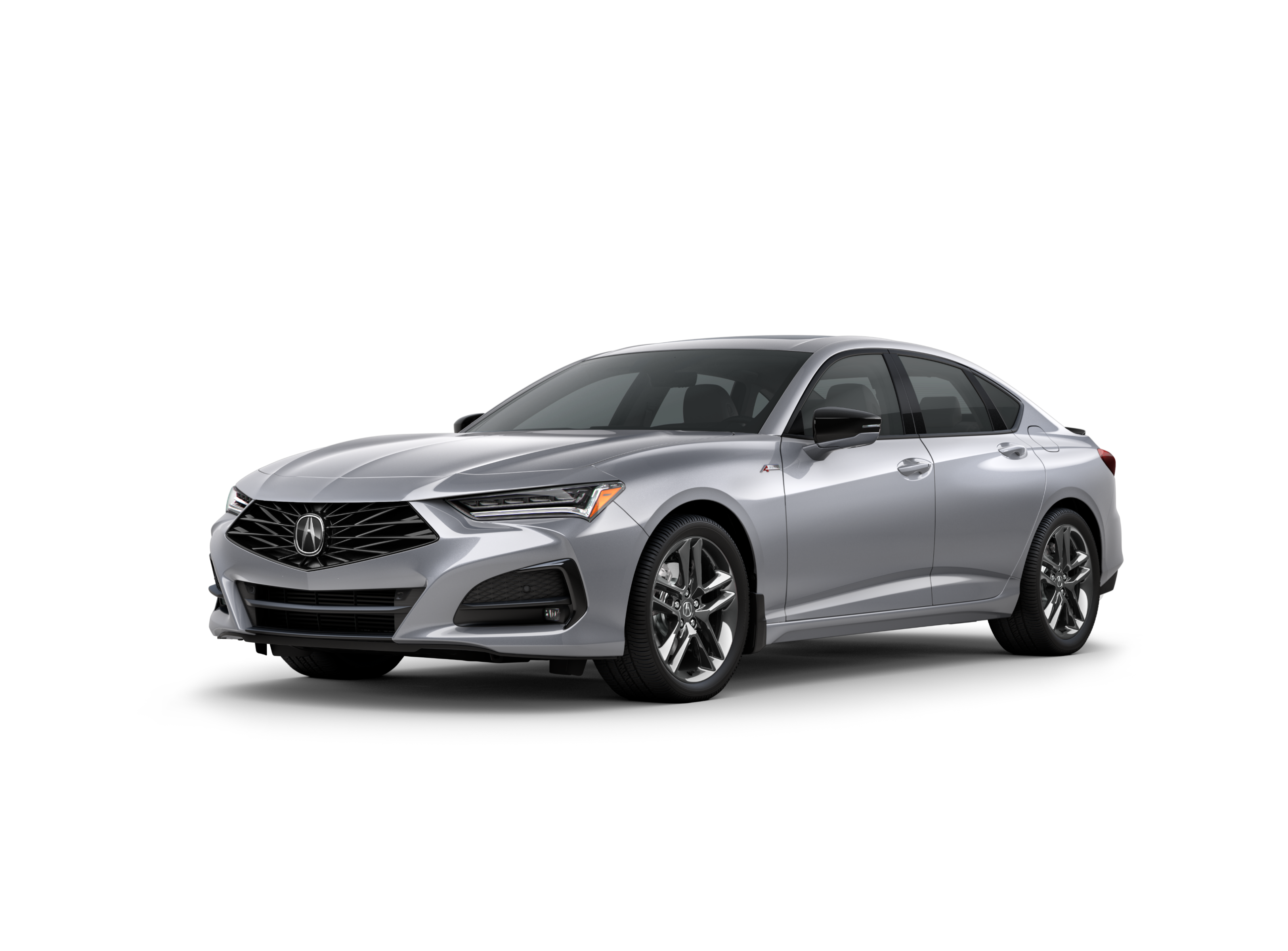 Vue ¾ avant côté conducteur du modèle TLX A-SPEC 2025 en argent lunaire métallisé